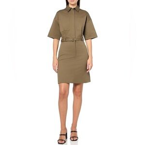 Theory Belted Shirt Dress In Stretch Cotton‎ Twill Willow